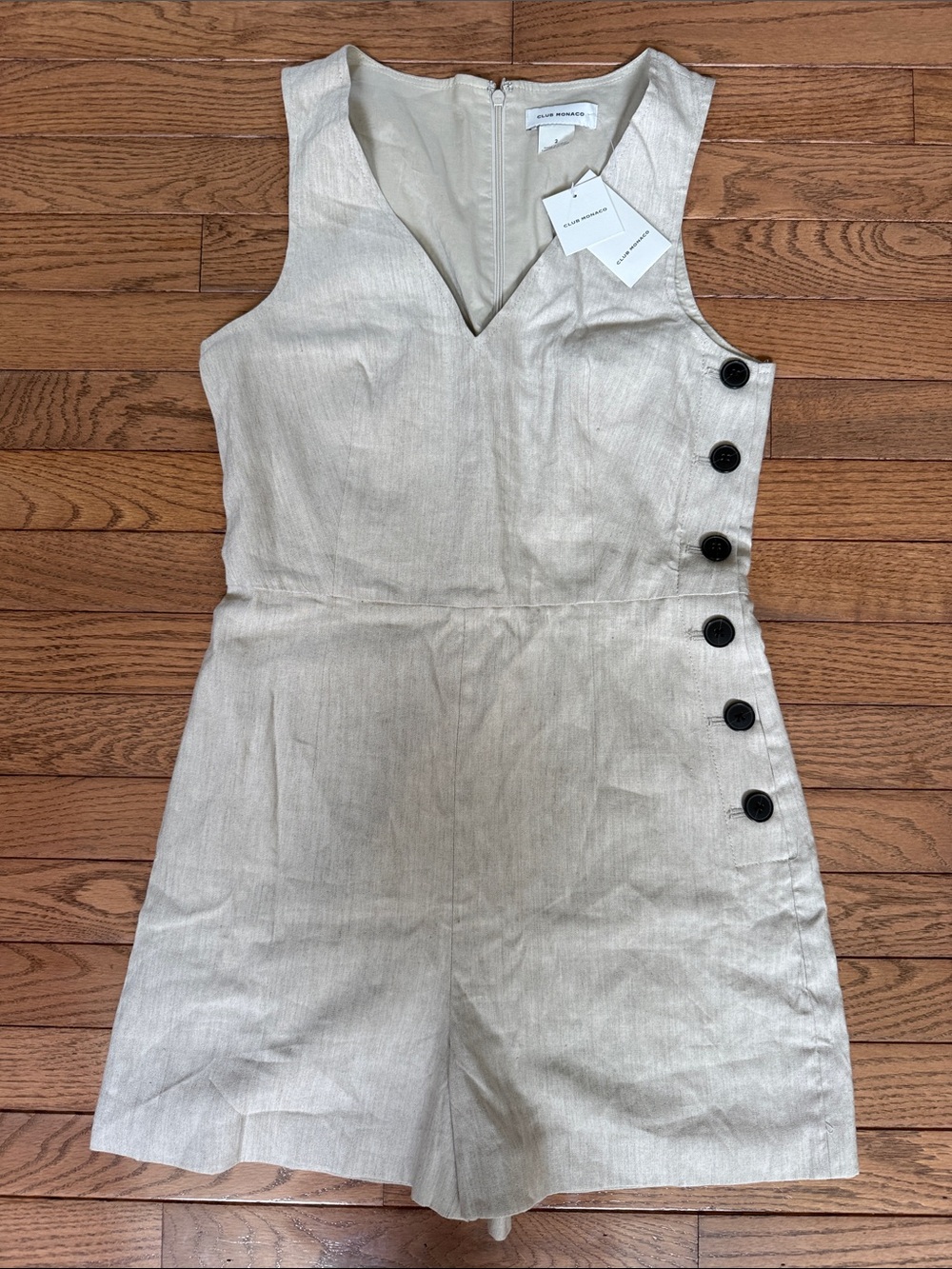 NWT Club Monaco Linen-Blend One-Piece Romper with Side Buttons